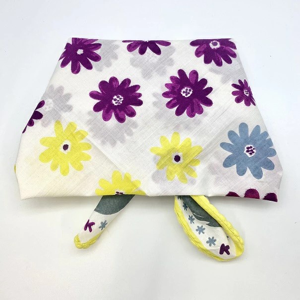 バンダナ インド綿100%  花とカバ  ホワイト  53cm×53cm