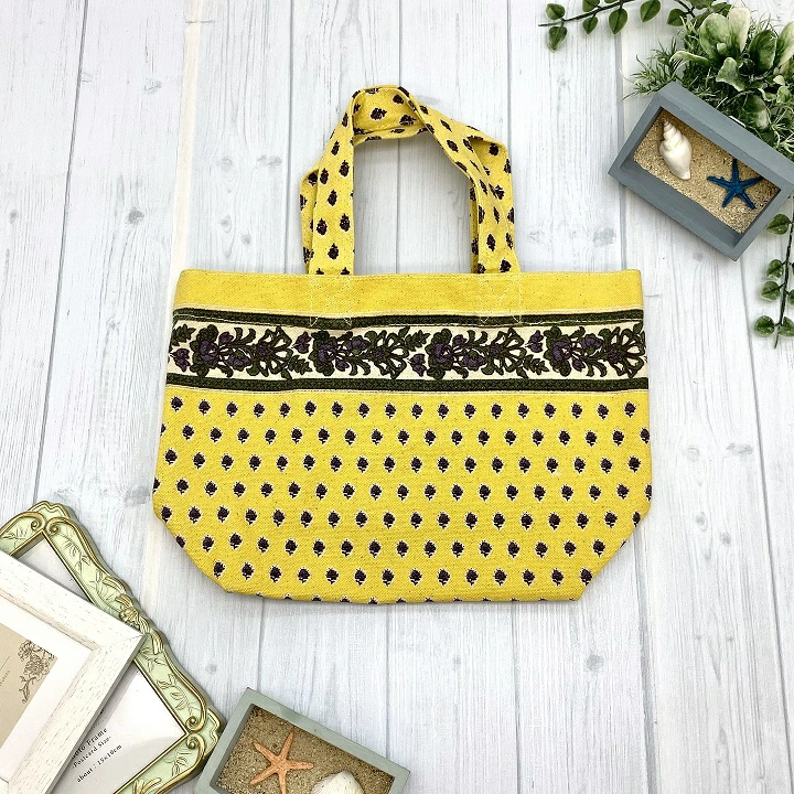 キャンバスバッグ インド綿100% プロヴァンス イエロー  30cm×20cm×10cm