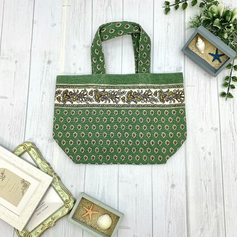 キャンバスバッグ インド綿100% プロヴァンス グリーン 30cm×20cm×10cm