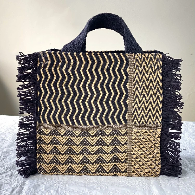 トートバッグ インド綿100% 草ビロード スクエアトート アフリカンモチーフ 約25cm×24cm×12cm