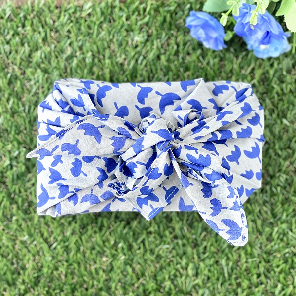 バンダナ インド綿100% フライフラワー  青 紺 水色  55cm×55cm