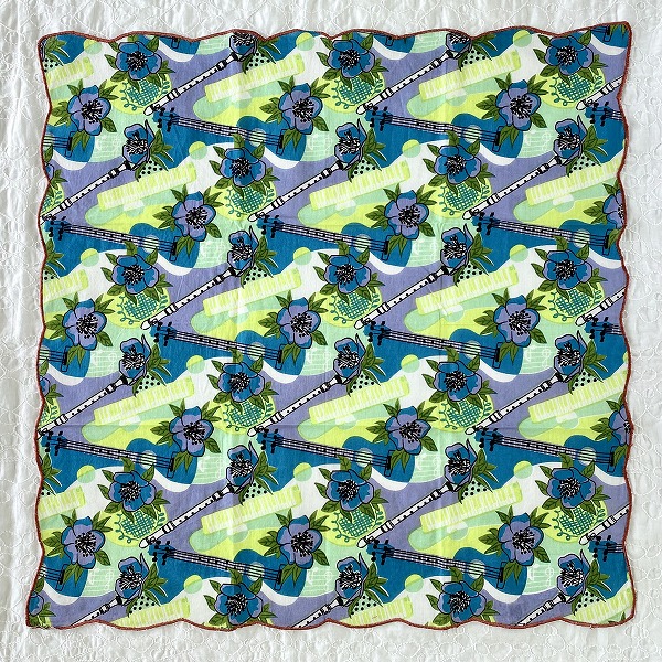 バンダナ インド綿100％  ムジカフラワー 青53cm×53cm