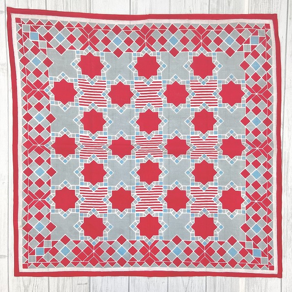 バンダナ インド綿100％ フラワータイル  赤  青 52cm×52cm