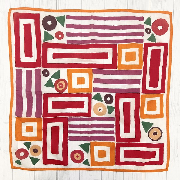 バンダナ インド綿100% 幾何柄 ブロックパターン レッド 55cm×55cm