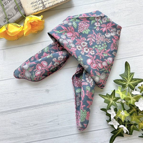 バンダナ インド綿100% ベリーフラワー ブルー   52cm×52cm