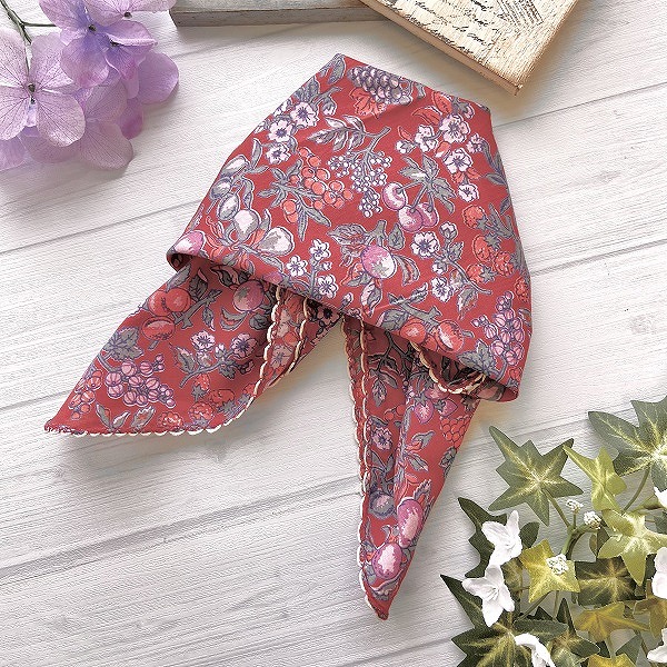 バンダナ インド綿100％ ベリーフラワー レッド 52cm×52cm