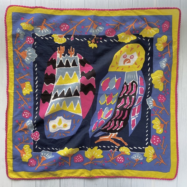 バンダナ インド綿100 ツインオウル(フクロウ)パープル  53cm×53cm