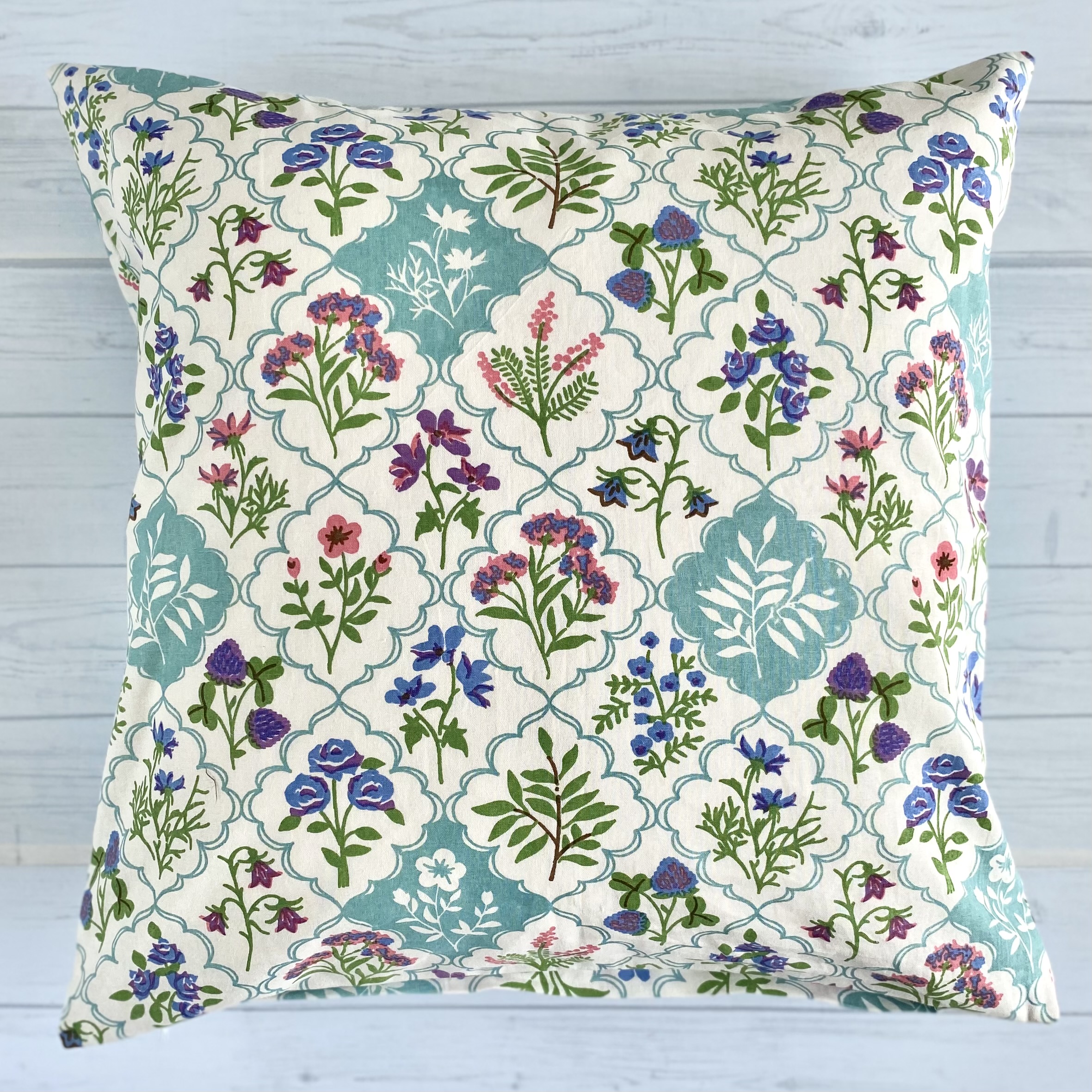 クッション カバー コットン100％ ボタニカルフラワー ブルー  45cm×45cm