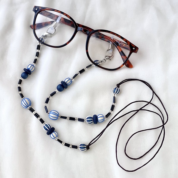メガネチェーン  ビーズ ウッドボール  水色 ブルー  70cm