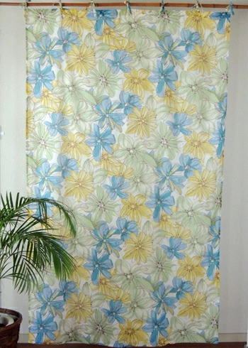 カーテン インド綿 100% フロレンゾフラワー ボイル イエローブルー 178cm×105cm