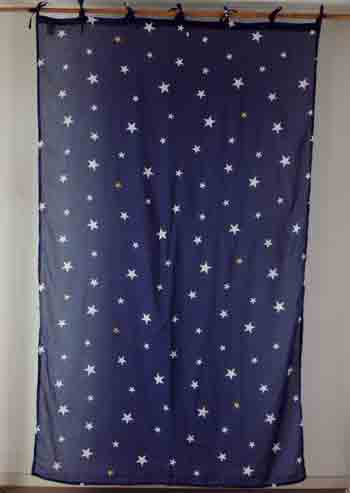 カーテン  インド綿100% キラキラ星空 スターナイト ネイビー 178cm×105cm