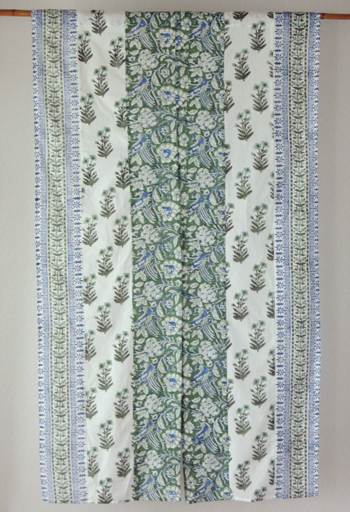 のれん インド綿100% 花柄 パッチワークフラワー  グリーン   150cm×85cm