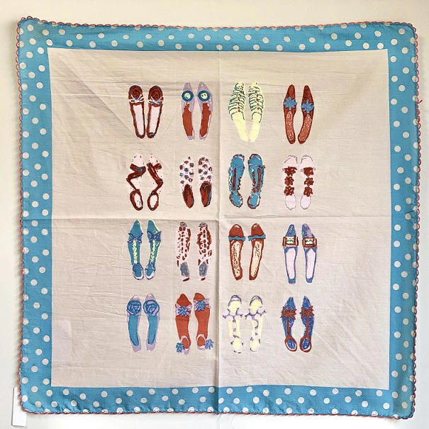 バンダナ インド綿100%  シューズ柄 レッド  53cm×53cm