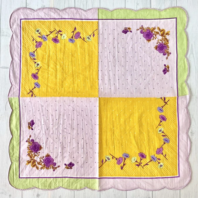 バンダナ インド綿 アンティーク アシメントリー 花 イエロー×ミント  53cm×53cm