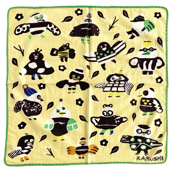 バンダナ インド綿100%  プリティバード  黄  52cm×52cm