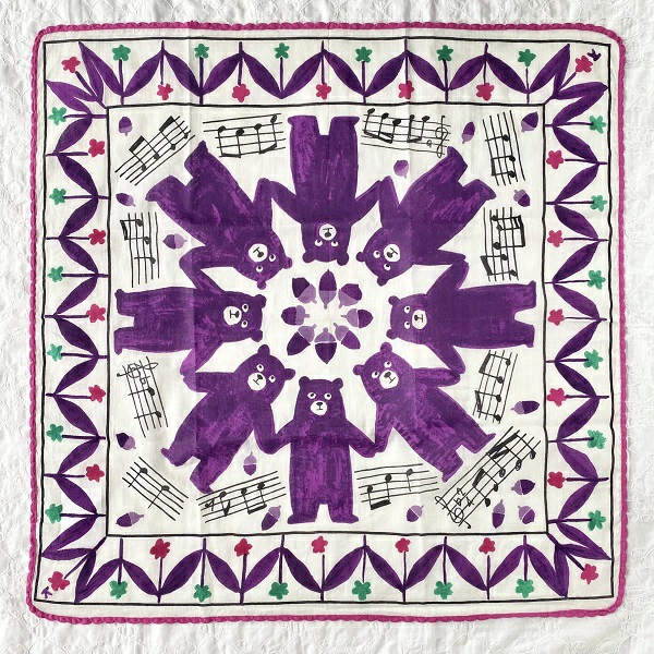 バンダナ インド綿100% マイムマイム フォークダンス クマ パープル  53cm×53cm