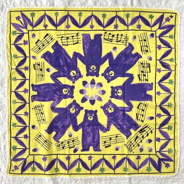 バンダナ インド綿100% マイムマイム フォークダンス クマ イエロー  53cm×53cm