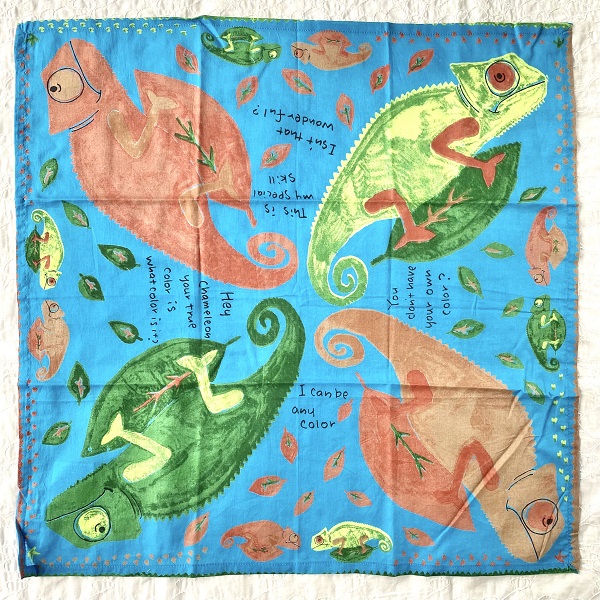 バンダナ インド綿100% カメレオン インパクト大  ブルー 53cm×53cm