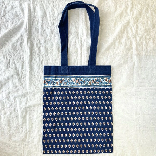 キャンバスバッグ インド綿100% プロヴァンス ネイビー 39cm×31.5cm