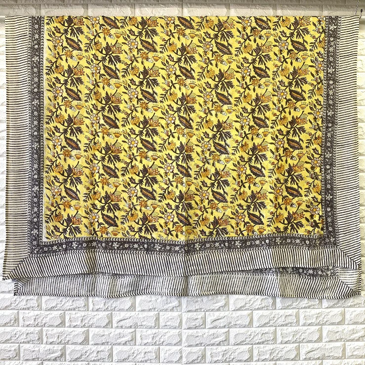マルチカバー インド綿100% イタワ織  アマービレ ブロックプリント イエロー 225cm×145cm