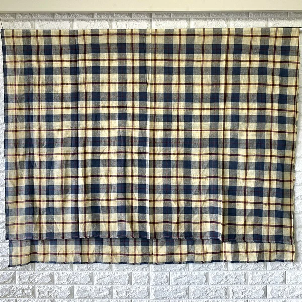 マルチカバー  イタワ織 ブロックプリント タータンチェック インド綿100%  ネイビー　225cm×150cm