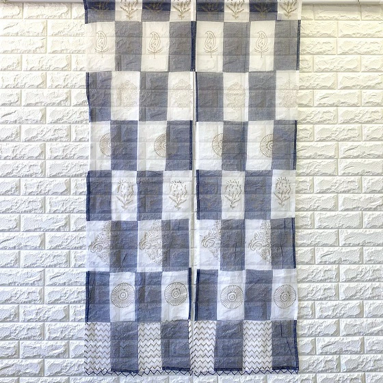 のれん インド綿 100% ビーズ付き コタドリア 藍染  150cm×85cm
