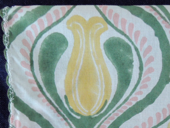 ハンカチ・インド綿・花柄・北欧・カントリー・チューリップ デコ・グリーン・お弁当包み・アップ画像