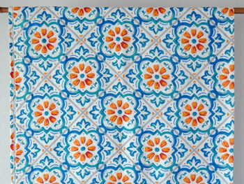 マルチカバー・インド綿・イタワ織り・花柄・リタフラワー・ブルー