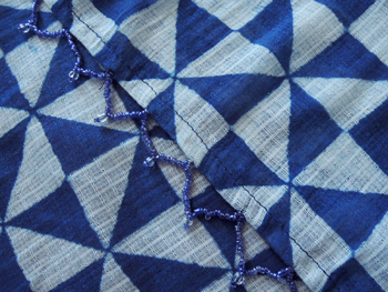 のれん・インド綿・幾何柄・トライアングル・藍色