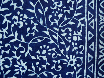 のれん・藍染・インド綿・つる花柄・インディゴ・花唐草・藍色