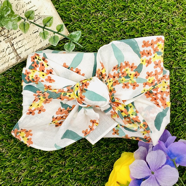 バンダナ インド綿100％ 金木犀  ホワイト  約55cm×55cm kb074