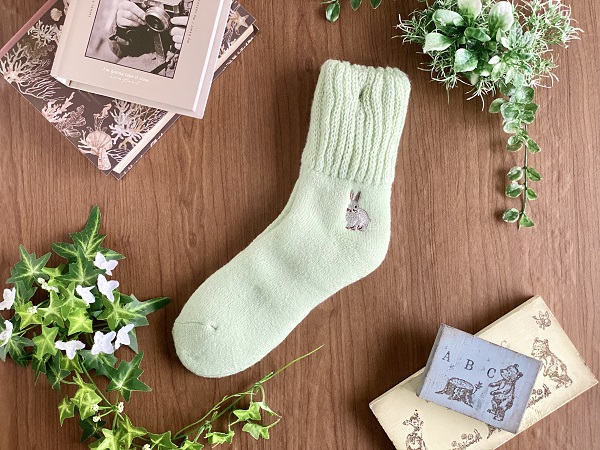 ぬくぬく ソックス 光吸収発熱素材 ルームソックス ウサギ セージグリーン ギフト プレゼント あったかグッズ kh024
