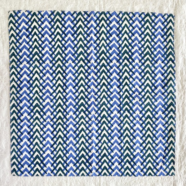 バンダナ  インド100% 綿幾何柄 ダブルヘリンボン コットン100% ブルー 55cm×55cm