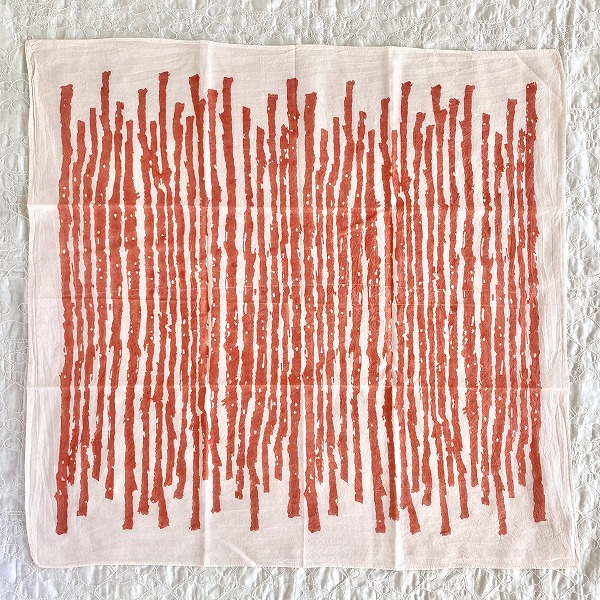 バンダナ インド綿100％  幾何柄  オレンジ 赤55cm×55cm