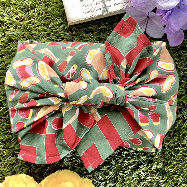 バンダナ インド綿100％ ソーイングツール グリーン レッド 54cm×54cm