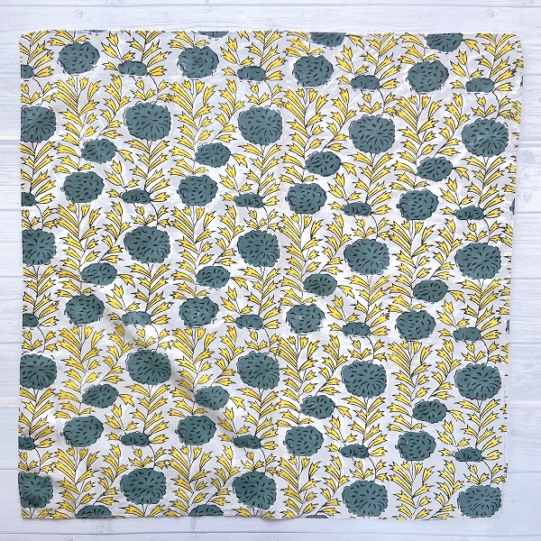 バンダナ インド綿100% ダリアガーデン ブルー  55cm×55cm