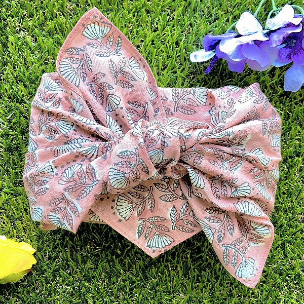 バンダナ インド綿100% フラワーバニエ ピンク  55cm×55cm