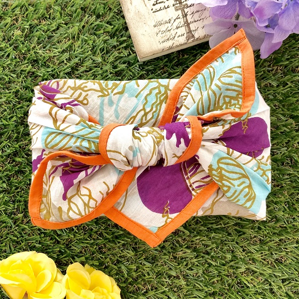 バンダナ インド綿100％  ジュエリーフィッシュ クラゲ  オレンジ 52cm×52cm kb036