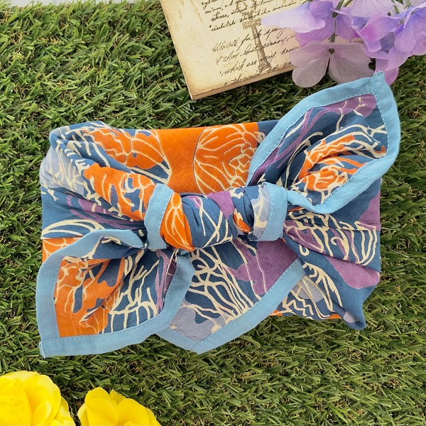 バンダナ インド綿100％  ジュエリーフィッシュ クラゲ ネイビー 52cm×52cm kb038