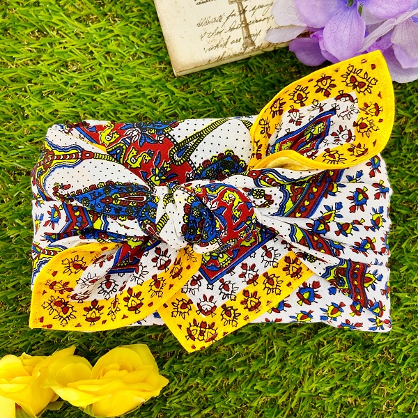 バンダナ インド綿100%  ペイズリーパレス イエロー 約52cm×52cm