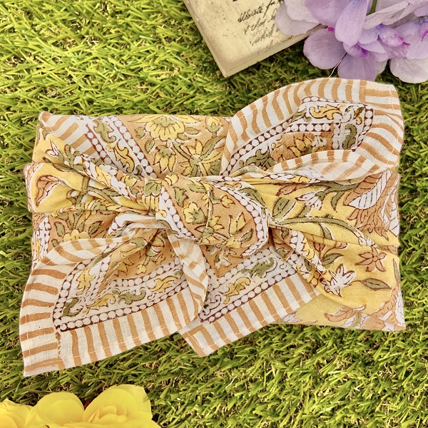 バンダナ インド綿100% サフラン イエロー  約52cm×52cm