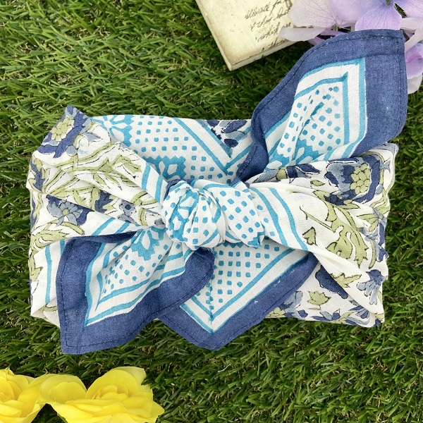 バンダナ  インド綿100%  カリーノ ブルー 約52cm×52cm