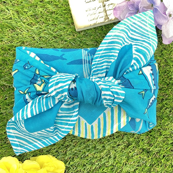 バンダナ インド綿100% いわし ブルー 約53cm×53cm