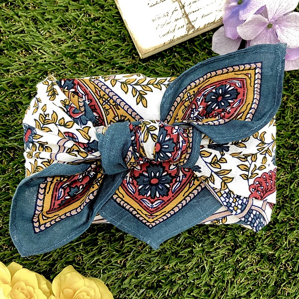 バンダナ インド綿100% ツリーオブライフ ブルー 約52cm×52cm