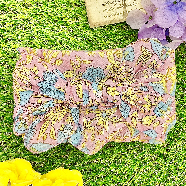 バンダナ インド綿100% ビッグフラワー ピンク 水色 約50cm×50cm