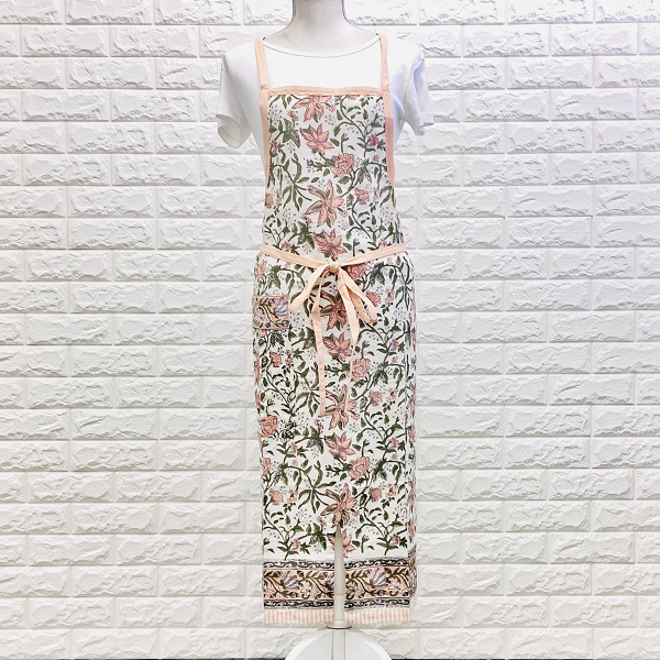 エプロン インド綿100%  花柄 ライラックピンク 約80×100cm