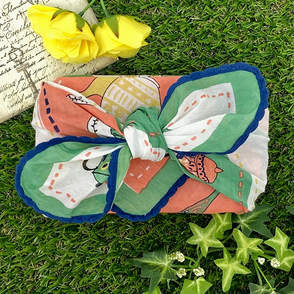 バンダナ インド綿100％  アフタヌーンティー つままれニャンコ ピンク 約53cm×53cm