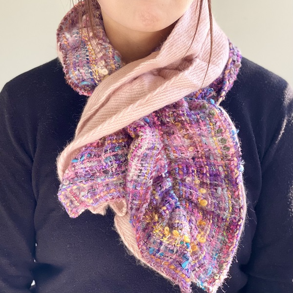 ティペット ネックウォーマー 先染め  チェック   ピンク16cm×115cm ks034