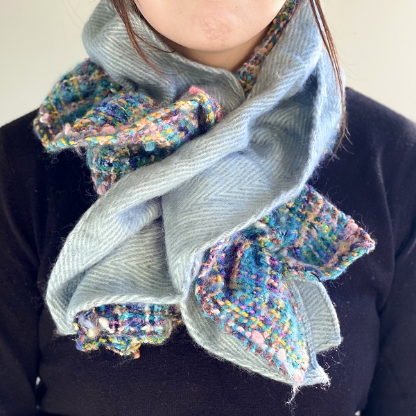 ティペット ネックウォーマー 先染め  チェック ブルー 16cm×115cm ks035