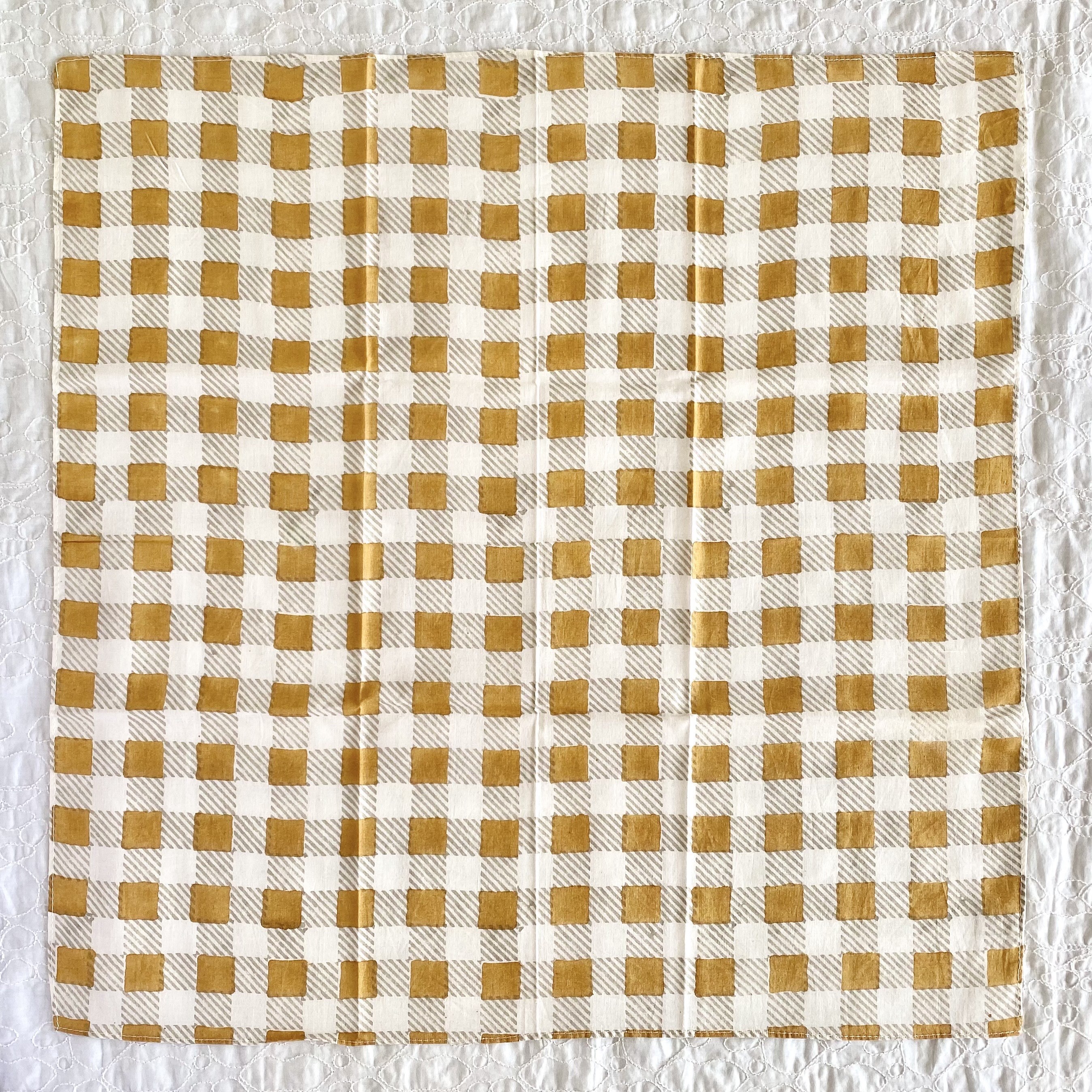 バンダナ インド綿100%  ギンガムチェック イエロー 辛子色  55cm×55cm